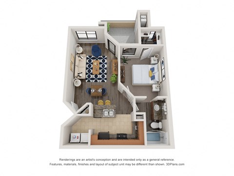Floor plan for 1 bed, 1 bath, 646 sqft